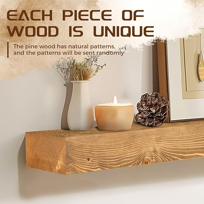 72x7x3 Fireplace Mantel - Solid Rustic Wood - Wall Mounted Floating Shelf with Invisible Heavy Duty Steel Bracket (Natural Wood)-Ruum Studio Home