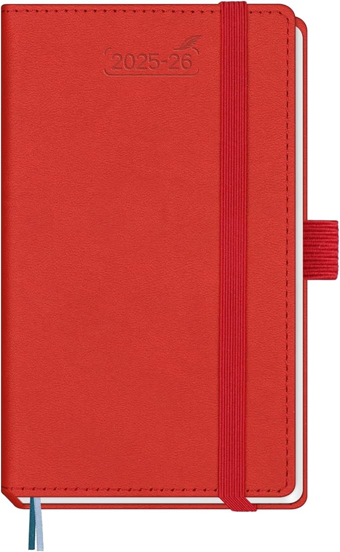 BEZEND Pocket Planner 2025-2026 Weekly and Monthly, 3.5" x 6" Academic Planner (Jul 25-Dec 26) 18-Month Mid-Year Calendar Book, Storage Pocket, Pen Holder, PU Leather Hardcover - Red-Ruum Studio Home