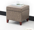 Adeco 17.5" Square Faux Leather Ottoman with Storage - Upholstered PU Foot Rest - Flip Top Footstool with Sturdy Wood Legs, Small Cube Coffee Table Extra Seat for Living Room, Bedroom, Coffee Brown-Ruum Studio Home