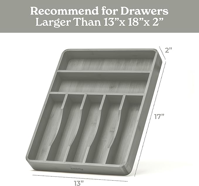 SMIRLY Silverware Drawer Organizer – Bamboo Kitchen Drawer Organizer, Adjustable Utensil Holder and Cutlery Tray, Drawer Dividers for Flatware and Kitchen Utensils-Ruum Studio Home