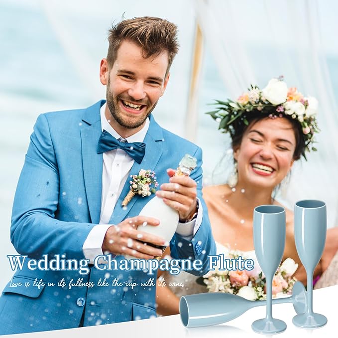 XUWAIDSGN Acrylic Champagne Flutes Toasting Glasses Unbreakable Mimosa Bar Reusable Wine Glasses Vintage Champagne Flutes Stemmed Drinking Cups 5.4 OZ for Christmas Birthday (24, Blue)-Ruum Studio Home