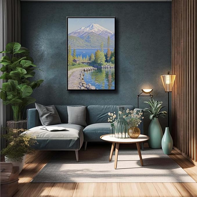 Color harmony mountain scenery blue sky lake wall painting suitable for living room natural scenery painting suitable for bedroom home decoration-Ruum Studio Home