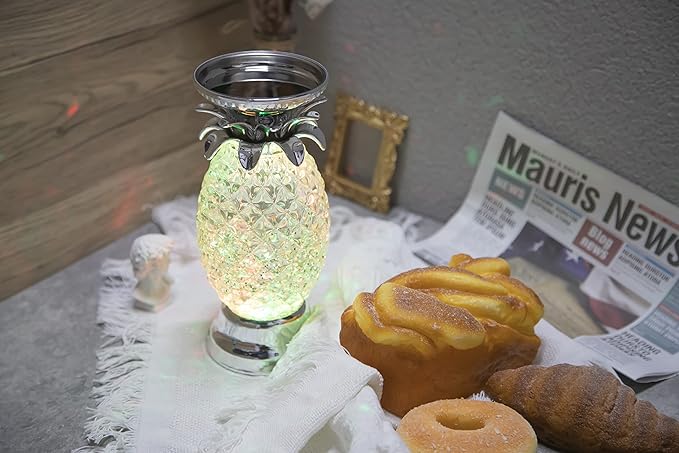 YAKii 9.5" Pineapple LED Color Changing Shine Lamp,Swirling Water Waves Lamp Kid Safe Battery/USB Cable Operated,Table Lamp Candle Holder Table Decoration Silver(Pack of 2)-Ruum Studio Home