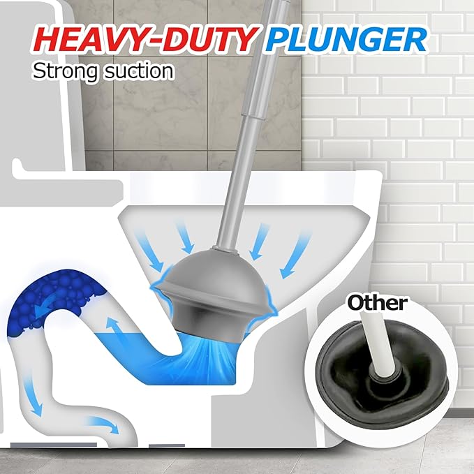 2Pack 2 in 1 Toilet Brush and Plunger Set, Extended Handle Plunger，Toilet Bowl Brush Plunger Set,Bathroom Cleaning Tools ，Toilet Brush Plunger Combo，Cleaning Brush，Cleaning Supplies（Dark Grey）-Ruum Studio Home