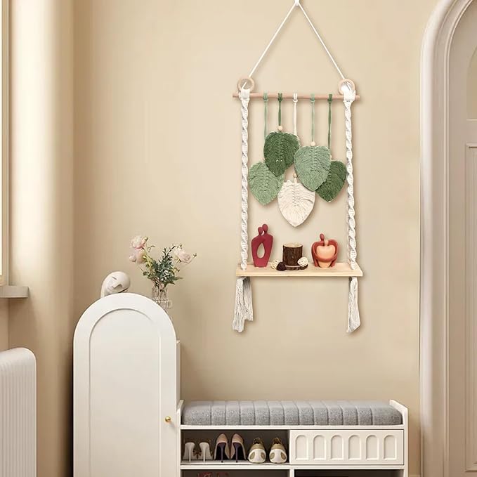 Macrame Wall Hanging Bohemian Woven Tapestry Chic Woven Leaf Tassels Decoration Handmade Wall Art Home Decor for Apartments, Dorms, Living Rooms, Bedrooms, Nursery Backdrop-Ruum Studio Home