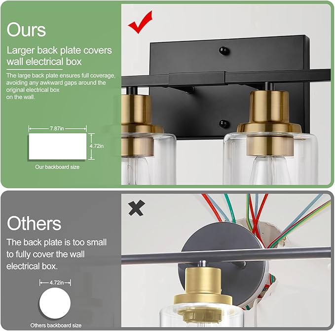 4-Light Bathroom Light Fixtures, Black and Gold Modern Vanity Lights with Clear Glass Shades, Bathroom Wall Lamp for Mirror Living Room Cabinet Bedroom Porch-Ruum Studio Home