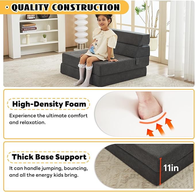 jela Foldable Sofa Bed Large Soft Foam Convertible Sleeper Chair Luxury Miss Fabric Fold Out Chair Bed Floor Couch with Back Support Floor Sofa for Living Room Bedroom (83"x33",Dark Gray)-Ruum Studio Home