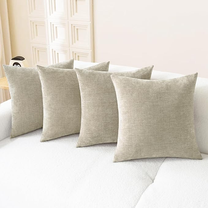 CaliTime Throw Pillow Covers Decorative 18 X 18 Inches Pack of 4 Cozy Chenille Cushion Cases for Couch Sofa Bed Living Room Home Light Taupe-Ruum Studio Home