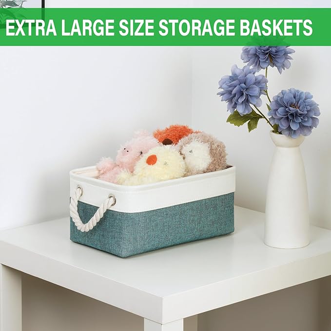 Bidtakay Small Storage Baskets for Shelves 3 Pack Fabric Storage Bins for Organizing Linen Collapsible Organizer for Closet-Deep Green-Ruum Studio Home