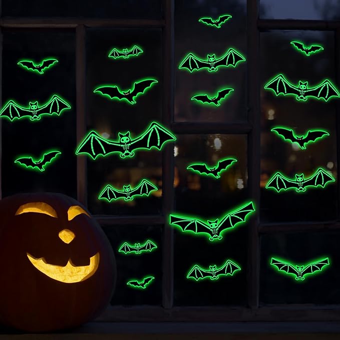 3 Sheets Glow in The Dark Halloween Skeleton Bat Decals Luminous Halloween Skeleton Bat Stickers Removable Bat Wall Decor Glowing Window Clings for Scary Halloween Theme Party Decorations-Ruum Studio Home