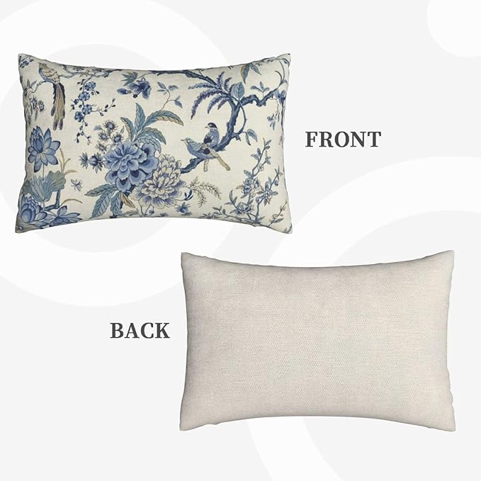 CXMEIFLY Spring Floral Birds Pillow Covers 12 x 20 Inch Set of 2 for Chinoiserie Flowers Decor Throw Pillows Blue and White Plant Outdoor Decorative Cushion Cases for Couch Bed Decorations-Ruum Studio Home