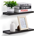 Meangood Floating Shelves Black 17 inch Wall Mounted Natural Bamboo Wood Wall Storage Shelves for Bedroom,Living Room,Bathroom, Kitchen（Set of 2）-Ruum Studio Home