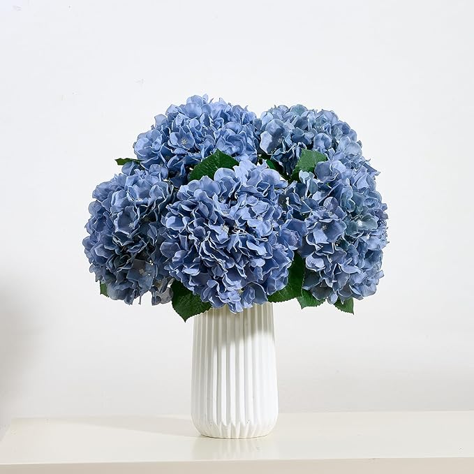 8Pcs Dusty Blue Fake Flowers Silk Hydrangea Artificial Flowers Bouquets Faux Hydrangea Stems for Home Table Centerpieces Wedding Party Decoration-Ruum Studio Home