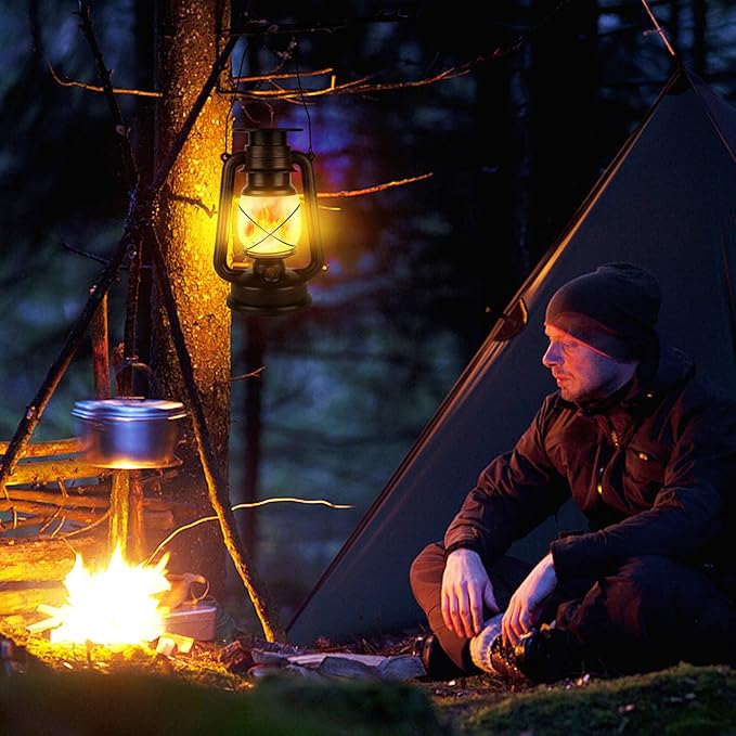 2 Pack Solar Hanging Lantern Outdoor, Solar Powered, Auto On/Off Waterproof LED Flame Umbrella Vintage Lights for Garden, Patio, Yard, Flickering Flameless Candle Mission Lights for Table, Party-Ruum Studio Home