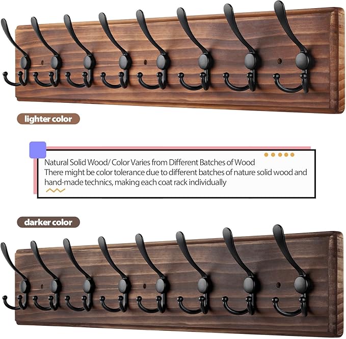 Coat Rack Wall Mount, Wooden Heavy Duty Coat Rack for Wall,8 Triple Coat Hanger Hooks for Hanging Coats,Jacket,Hat,Clothes (Brown, 8 Hooks)-Ruum Studio Home