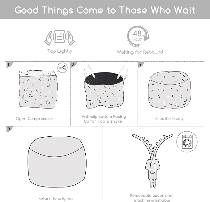 HIGOGOGO Round Stuffed Pouf Ottoman, Stripe Faux Fur Poufs with Foam Chunk Filling, Furry and Fluffy Pouf Foot Stool Storage Ottoman, 20 X 15 Floor Poufs Foot Rest for Living Room, Grey-Ruum Studio Home