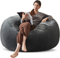 Bean Bag Chair 4Ft, Memory Foam Filled, Large Beanbag Chairs for Adults and Teens, Soft Sofa with Removable Flannel Cover, Round Couch for Living Room Bedroom College Dorm (Dark Gray, 4FT-47×47"×24")-Ruum Studio Home