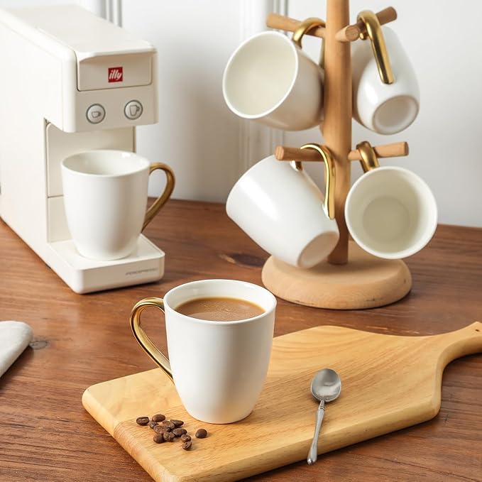 vicrays Coffee Mug Set, 11 Ounce, Set of 6, Ceramic Mug for Men, Women, Unique Glazed Mugs with Handle for Coffee, Tea, Milk, Cocoa, Cereal(White with Golden)-Ruum Studio Home