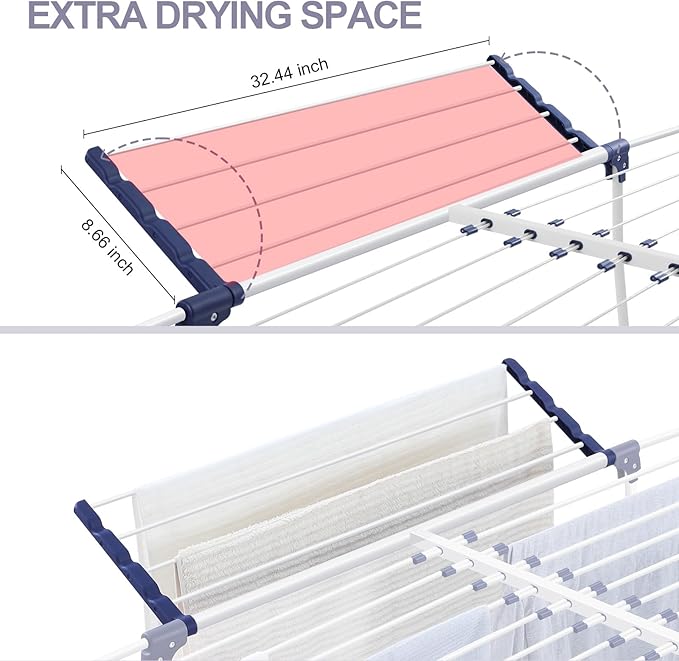 APEXCHASER Clothes Drying Rack, Foldable Gullwing Laundry Rack for Indoor Outdoor, 10pcs Clips with Bag, Collapsible Space-Saving Drying Rack for Clothes Towels Dolls, White-Ruum Studio Home