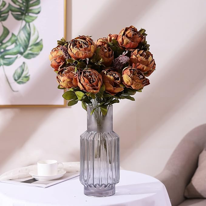 Duovlo Fake Flowers Vintage Artificial Peony Silk Flowers Wedding Home Decoration,Pack of 1 (Coffee)-Ruum Studio Home