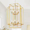 30" Farmhouse Gold Chandelier, 10-Light Foyer Lighting Fixtures, Lantern Tiered Pendant Light Fixtures, Metal Rustic High Ceiling Chandelier for Dining Room Entryway Staircase-Ruum Studio Home