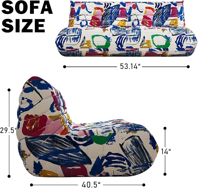 Big Bean Bag Chairs for Adults, 3 Seater Large Bean Bag Sofa, Fireside Chair Lazy Sofa Chair with High Density Comfortable Foam, Modern Bean Bag for Living Room, Bedroom, Office (Multicolor)-Ruum Studio Home