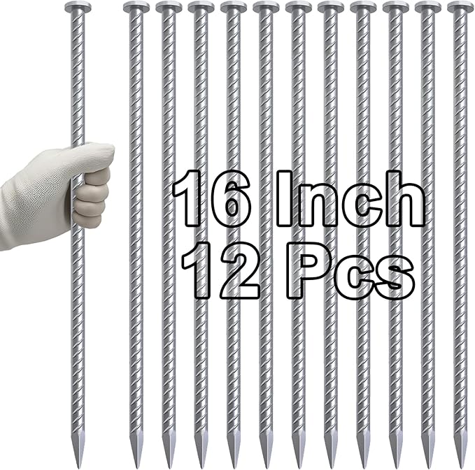 VVOKGO 16 Inch Rebar Stakes Metal Asphalt Anchoring Spikes Ground (12pcs), 1/2 Inch Diameter Galvanized Landscape Anchors Heavy Duty for Speed Bump, Handicap Threshold Ramps, Parking Limits Curb, Tarp-Ruum Studio Home
