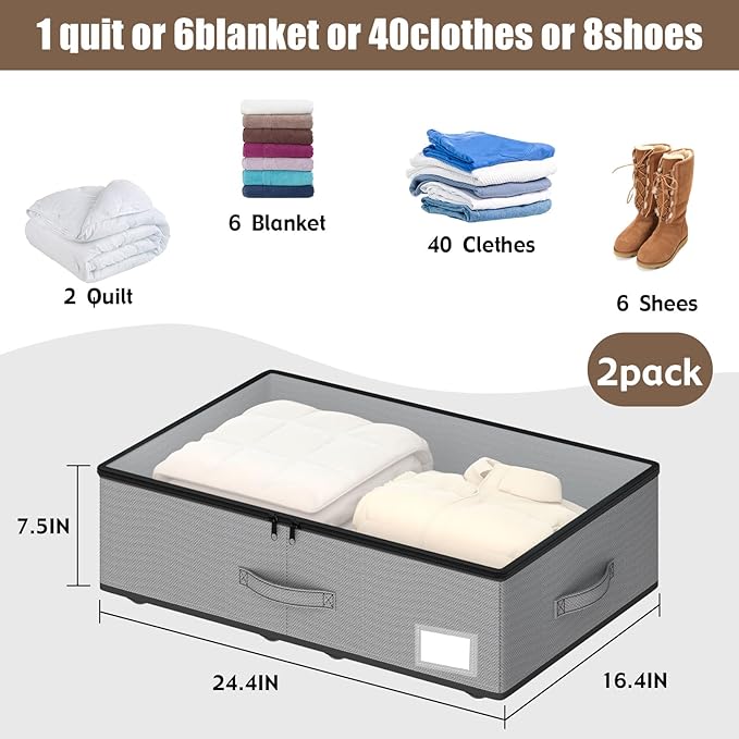 Under Bed Storage with Wheels, No Assemble Required 7.5 inches height Under Bed Storage bins,Large capacity Rolling Under bed Shoe Storage containers，dorm under bed storage drawers-Ruum Studio Home