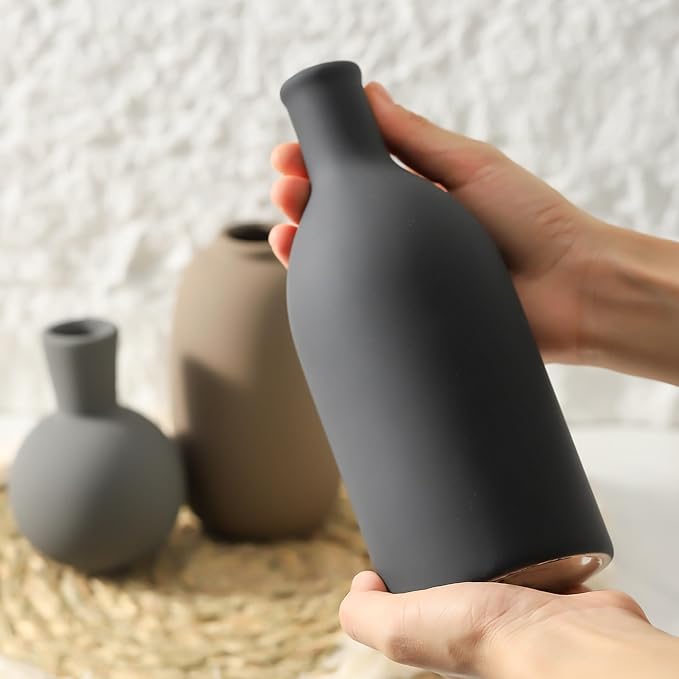 Ceramic Vase Set of 3, Rustic Farmhouse Vases Home Decor Pottery Pampas Vase Decoration Modern Neutral Flowers Vases for Room Decor, Entryway, Living Room, Table, Kitchen, Bedroom - Multicolor-Ruum Studio Home