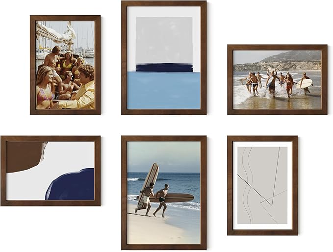 HAUS AND HUES Walnut Oak Wood Gallery Wall Tabletop Frames Made with Real American Oak and Shatter-free Plexiglass - Set of 6 (Four 4x6, Two 5x7, Framed Walnut)-Ruum Studio Home