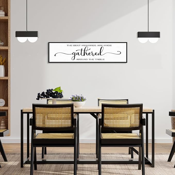 The Best Memories Are Made Gathered Around The Table Wall Decor: Farmhouse Kitchen Wall Art Framed Large Rustic Kitchen Sign Modern Dining Room Wall Decor Hanging Wall Plaques 12"x40"-Ruum Studio Home