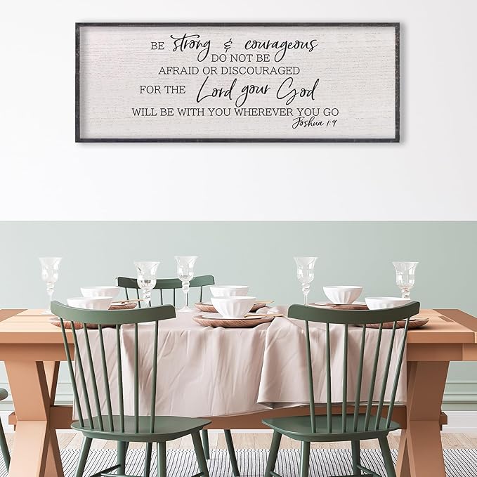 LuZhiQiang Be Strong And Courageous Sign Wall Decor 40"x15" Quote Joshua 1:9 Bible Verse Christian Faith Wood Art Wall (Black)-Ruum Studio Home