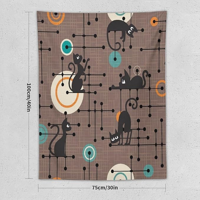 ICMOLYYENLO Boho Medieval Cat Tapestry, Abstract Atomic Starburst Geometric Aesthetic Art Wall Hanging For Bedroom Living Room Dormitory 60x60 Inches-Ruum Studio Home