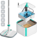 Upgraded Spin Mop and Bucket Set Self-Standing Mop Bucket Separate Dirty and Clean Water System Self Wringing 360° Rotating 90° Foldabl Mops and Buckets for Floor Cleaning (Blue, 6Pads)-Ruum Studio Home