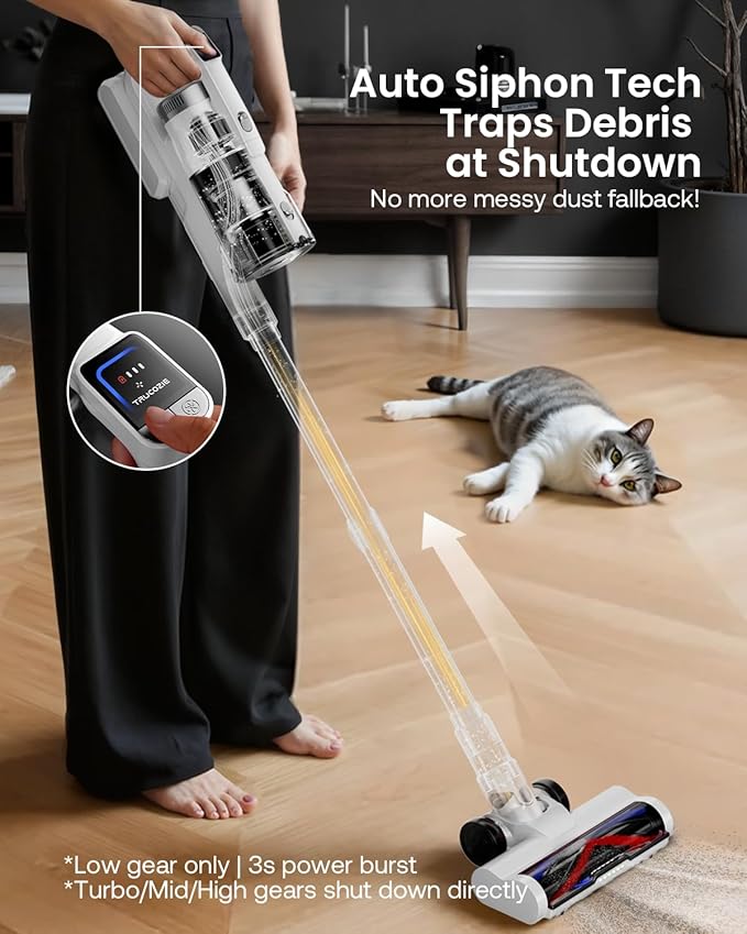 Cordless Vacuum Cleaner for Home, Upgraded 60Kpa Powerful Suction Pet Hair Vacuum with 70min Runtime, Green LED Light for Hardwood Floors & Carpet, Self-Standing Rechargeable Stick Vacuum, White-Ruum Studio Home
