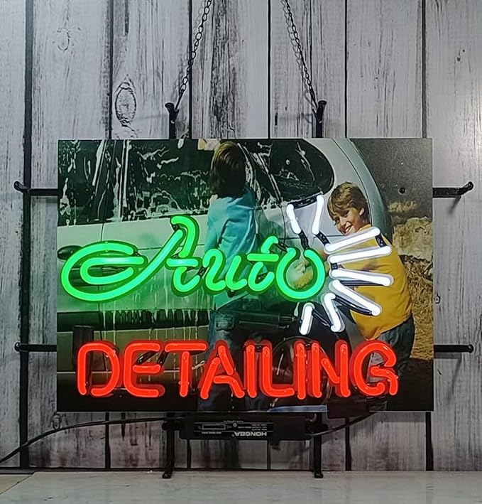 Auto Detailing Shop GLASS Neon Signs,GLASS Neon Light for Office Cafe Party Man Cave Neon Light Art Wall Lights 24 X 20 Inches-Ruum Studio Home