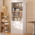 Vyre 71" Tall Farmhouse Bookshelves with Drawers, Large Modular Bookcase with Adjustable Shelves, Storage Cabinet for Living Room, Kitchen, Home Office, White-Ruum Studio Home