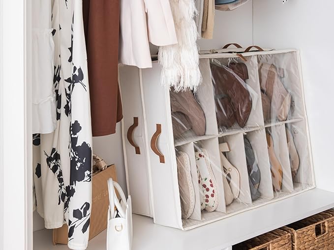 StorageWorks Shoe Organizer Under Bed for Closet, 2-Pack Ultra-thick Fabric Shoe Storage Containers with Bottom Support and Adjustable Dividers, Fits up to 24 Pairs, Beige-Ruum Studio Home