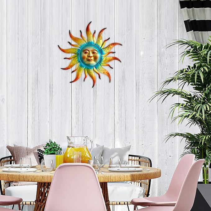 Metal Sun Wall Art Decor - 17.3 inches Outdoor Wall Decor,Sun Face Sculpture for Garden Farmhouse Yard Patio Fence Living Room Bedroom Gift Idea for Family Friends-Ruum Studio Home