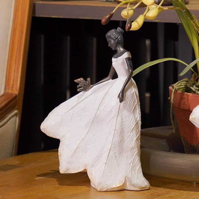 Guichifun Fairy Statue Collection Home Decoration - White Leaf Angel Girls with Bird Resin Home Decor for Outdoor or Indoor Outdoor Yard Decorations Figurines Retirement Gift 8.5 x 5.25 x 12 Inch-Ruum Studio Home