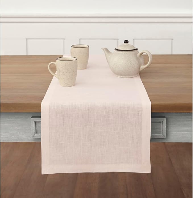 Solino Home Linen Pink Table Runner 60 Inches - 100% Pure Linen Small Table Runner 14 x 60 Inch Ideal for Dresser and Coffee Tables - Halloween - Fete-Ruum Studio Home
