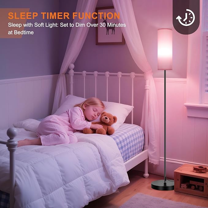 FRIDEKO HOME Pink Shade Floor Lamp with RGB Music Sync, 16 Million Colors & Stepless Dimming 2700K-6500K, 3CCT, 800LM LED Bulb with App & Remote, Modern Standing Light for Living Room, Bedroom, Office-Ruum Studio Home