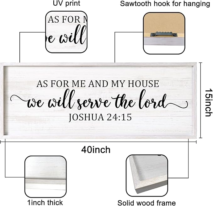 As For Me And My House We Will Serve The Lord Framed Wall Art, 40''×15'' Positive Religious Rustic Bible Verse for Christian God Jesus Christ Prayer, Vintage Horizontal Holy Catholic Scripture Decor-Ruum Studio Home