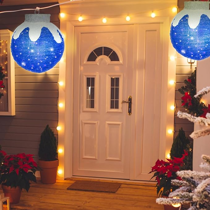 BRIGHTDECK Outdoor Christmas Ornaments, Lighted Pop-Up Outdoor Holiday Ball Decoration with 80 LED Lights, 8 Light Modes, Lighted Collapsible Holiday Decorations for Yard, Home (Blue)-Ruum Studio Home