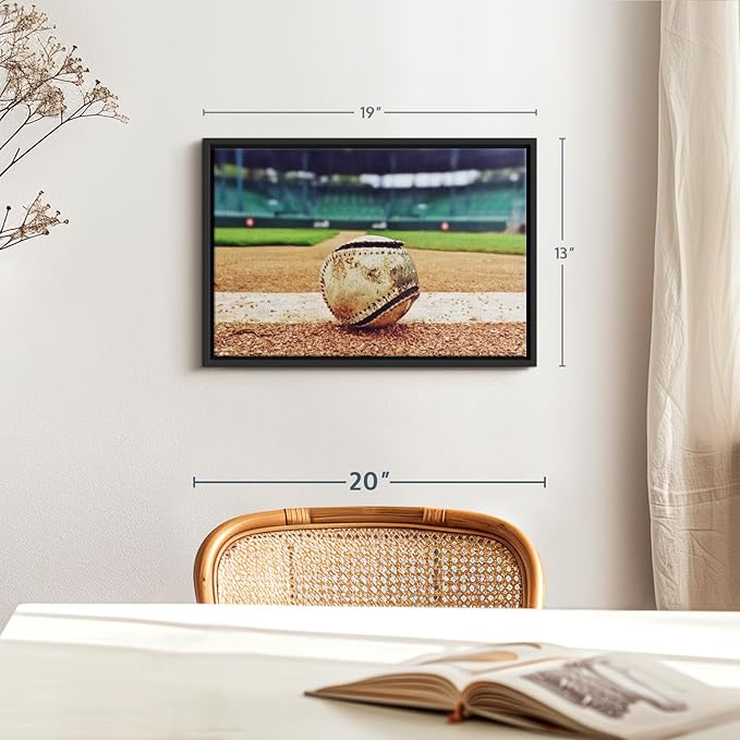 ElephantStock Baseball In Stadium Wall Art - Horizontal Framed Canvas - 1-Piece Living Room Wall Decor - Car Photography Canvas Print - Brown and Beige Decor for Wall - 19" X 13"-Ruum Studio Home
