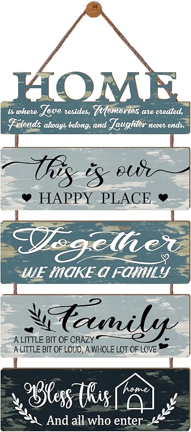 Wooden Collage Panels Home Positive Affirmations Wall Art - Wall Plaques for Living Room,Bedroom,Dining Room,Bathroom - Multicolor Family Rustic Farmhouse Wall Decor 5pcs-Ruum Studio Home
