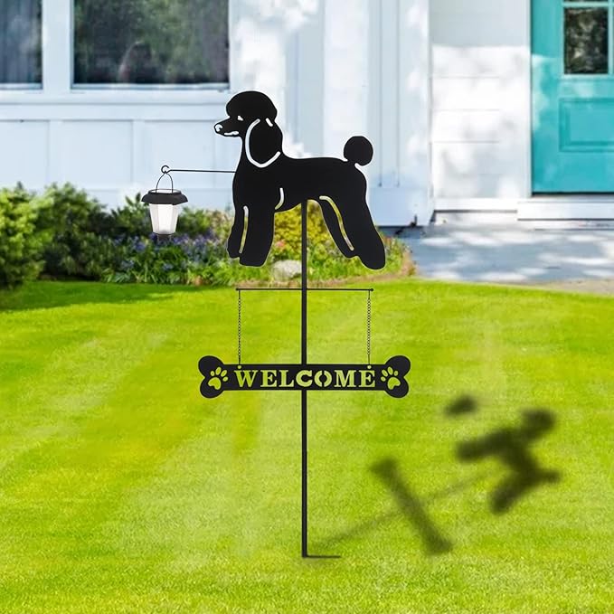 BAYN Solar Poodle Garden Stakes Decorative with a Lantern Dog Silhouette Welcome Sign Outdoor Garden Decor for Yard, Lawn, Patio, Pathway-Ruum Studio Home