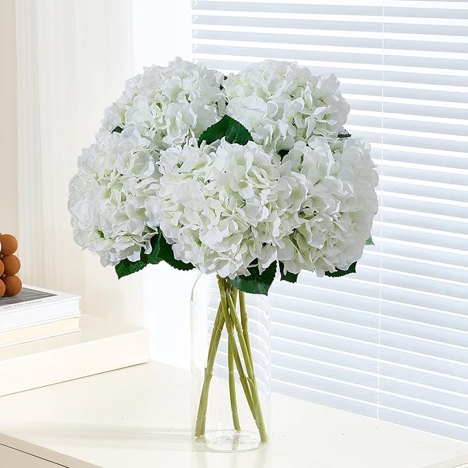 8Pcs White Fake Flowers Silk Hydrangea Artificial Flowers Bouquets Faux Ivory Hydrangea Stems for Home Table Centerpieces Wedding Party Decoration-Ruum Studio Home