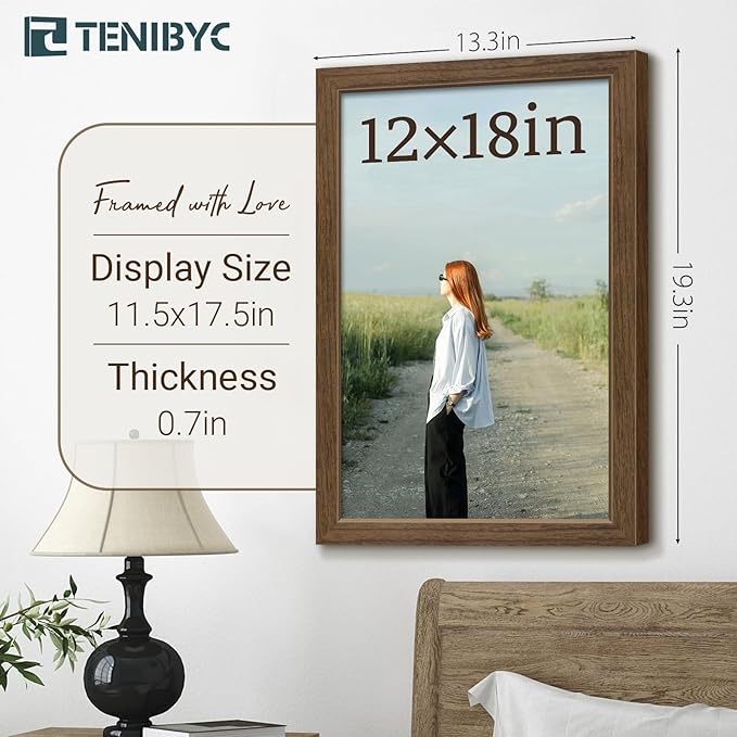 12x18 Poster Frame 3 Pack - Brown Woodgrain, Wood Poster Frame, HD Tempered Glass, Wall Gallery Picture Photo Frame-Ruum Studio Home