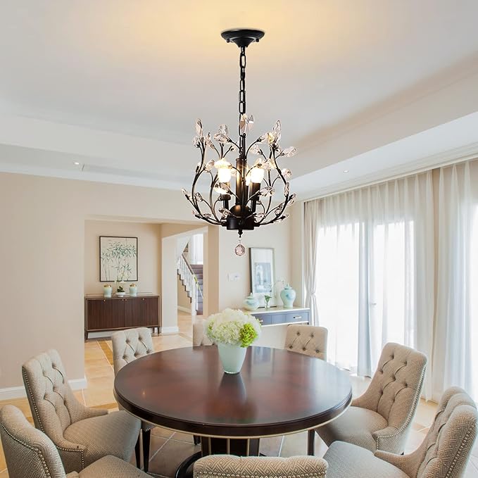 Ganeed Vintage K9 Clear Crystal Chandeliers,Ceiling Lighting,Pendant Lighting Flush Mounted Fixture with 3 Light for Living Room Dinning Room Restaurant Porch Hallway (Black)-Ruum Studio Home